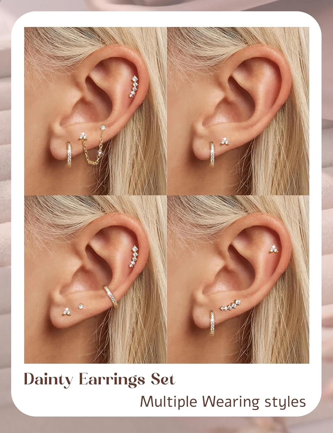 14K Gold Plated 925 Sterling Silver Stud Earrings for Women | Hypoallergenic Cartilage Earring for Sensitive Ears | Dainty Small Studs Hoop Earring Stacks Gold Stud Earrings Set