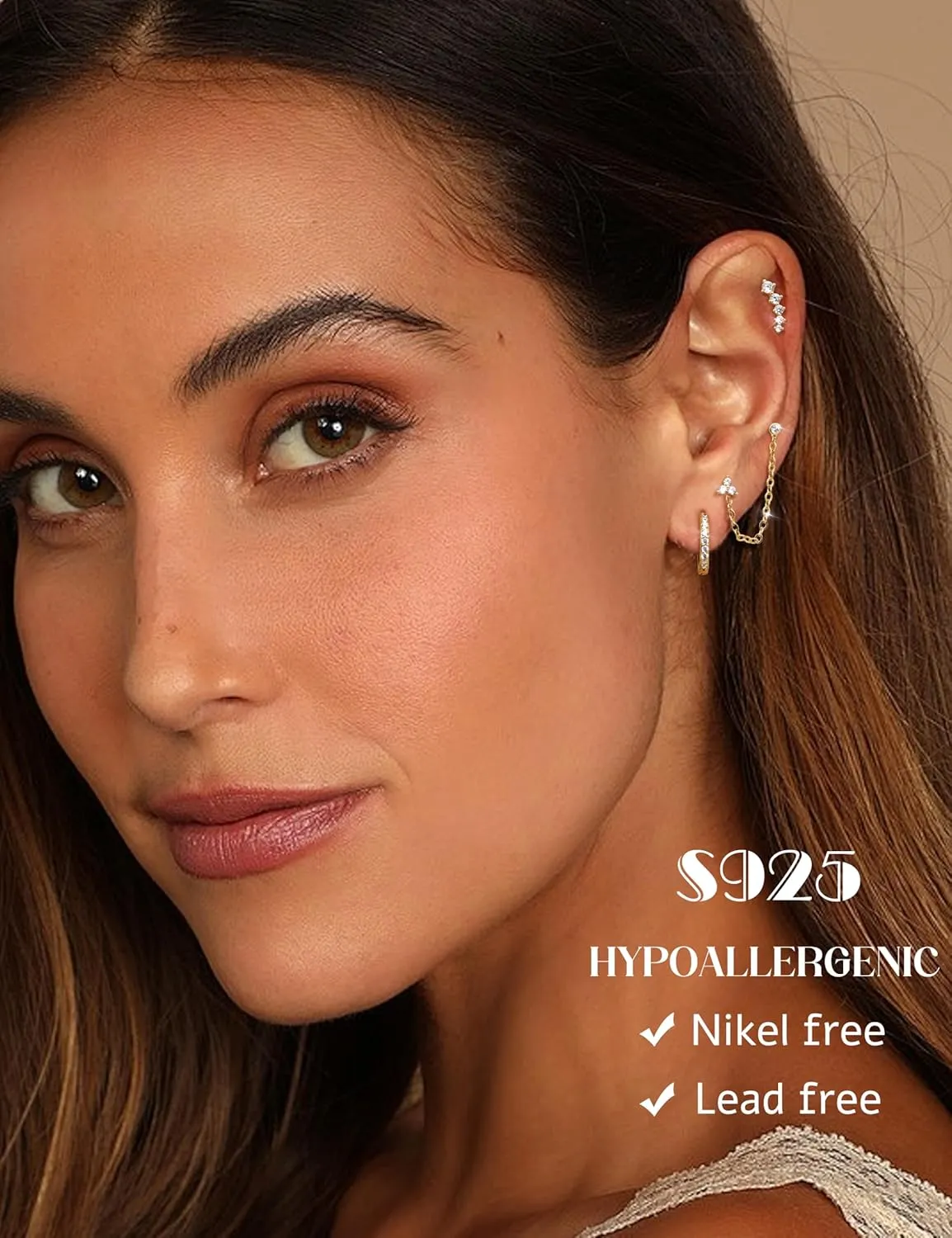 14K Gold Plated 925 Sterling Silver Stud Earrings for Women | Hypoallergenic Cartilage Earring for Sensitive Ears | Dainty Small Studs Hoop Earring Stacks Gold Stud Earrings Set