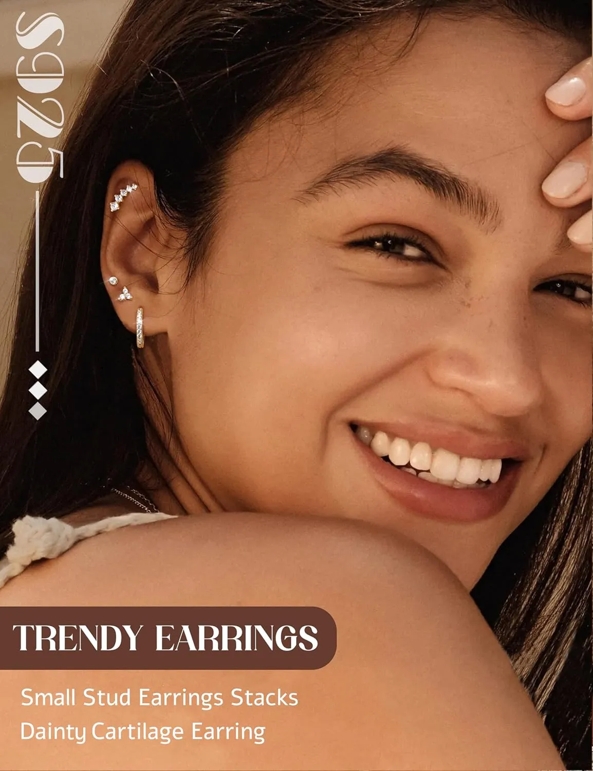 14K Gold Plated 925 Sterling Silver Stud Earrings for Women | Hypoallergenic Cartilage Earring for Sensitive Ears | Dainty Small Studs Hoop Earring Stacks Gold Stud Earrings Set