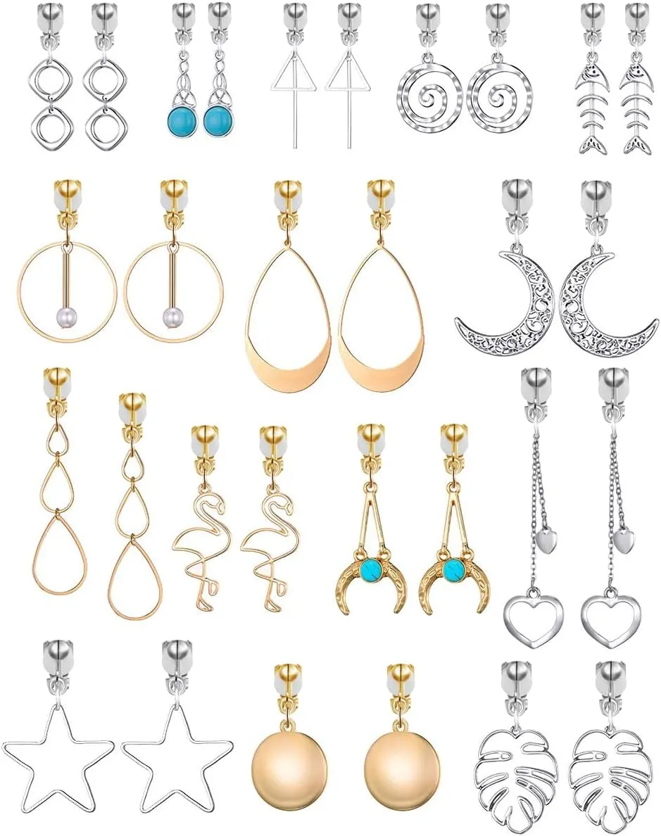 15 Pairs Clip on Earrings for Women Trendy,Lightweight Clipon Earring Set in Silver and Gold Tone