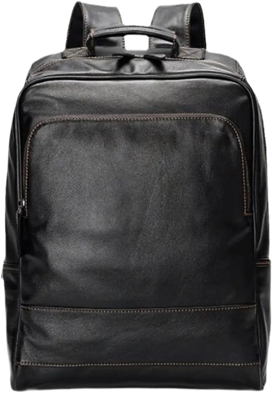 15.3Inch Mens Backpacks Genuine Leather Laptop Bags Casual Daypack Briefcases Computers Bags Luggage Bags Bookbags(Black)