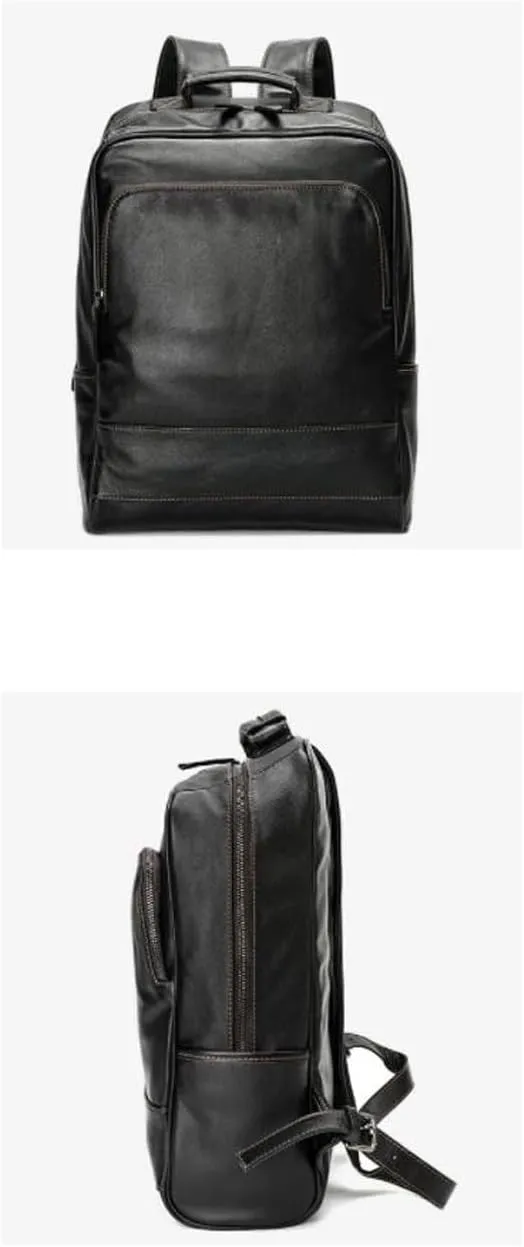 15.3Inch Mens Backpacks Genuine Leather Laptop Bags Casual Daypack Briefcases Computers Bags Luggage Bags Bookbags(Black)