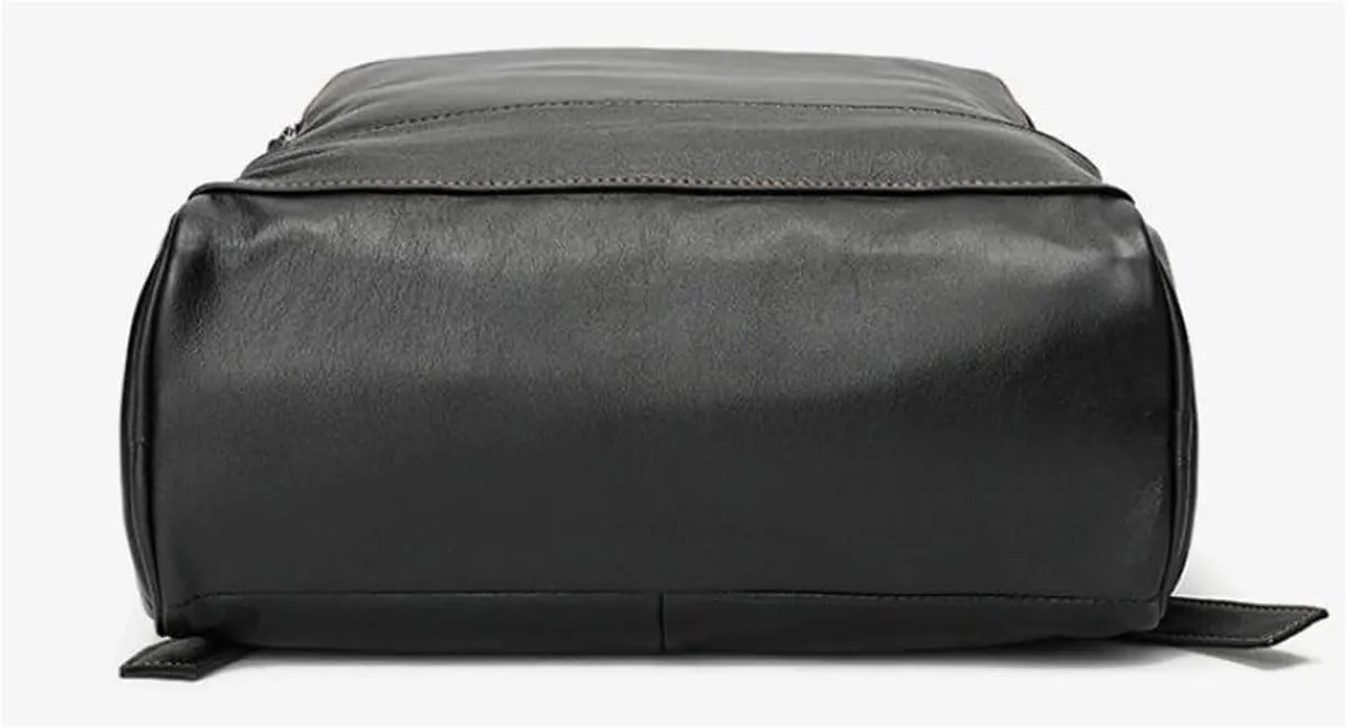 15.3Inch Mens Backpacks Genuine Leather Laptop Bags Casual Daypack Briefcases Computers Bags Luggage Bags Bookbags(Black)