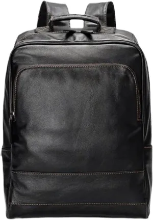 15.3Inch Mens Backpacks Genuine Leather Laptop Bags Casual Daypack Briefcases Computers Bags Luggage Bags Bookbags(Black)