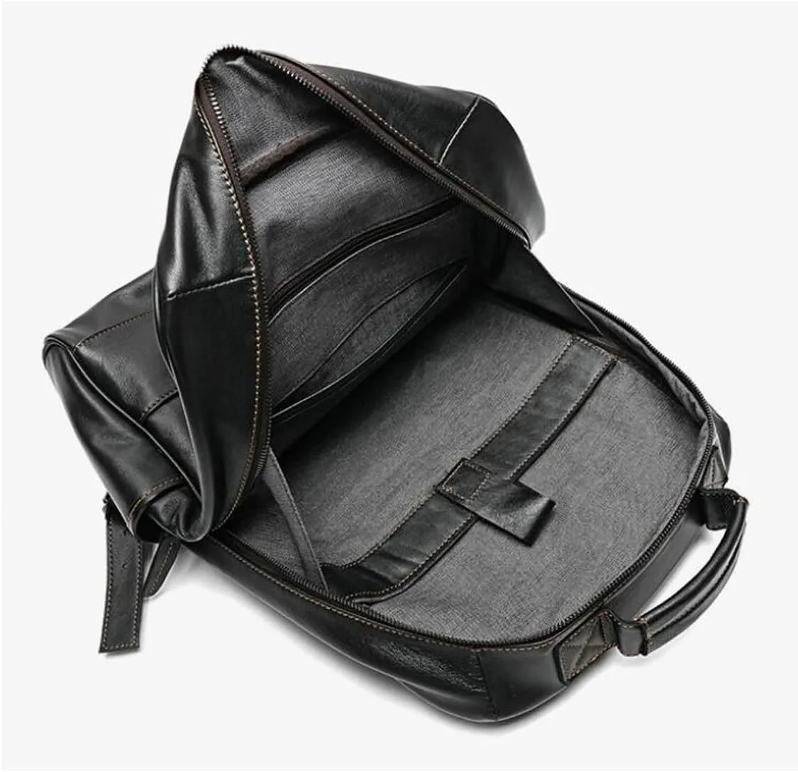 15.3Inch Mens Backpacks Genuine Leather Laptop Bags Casual Daypack Briefcases Computers Bags Luggage Bags Bookbags(Black)