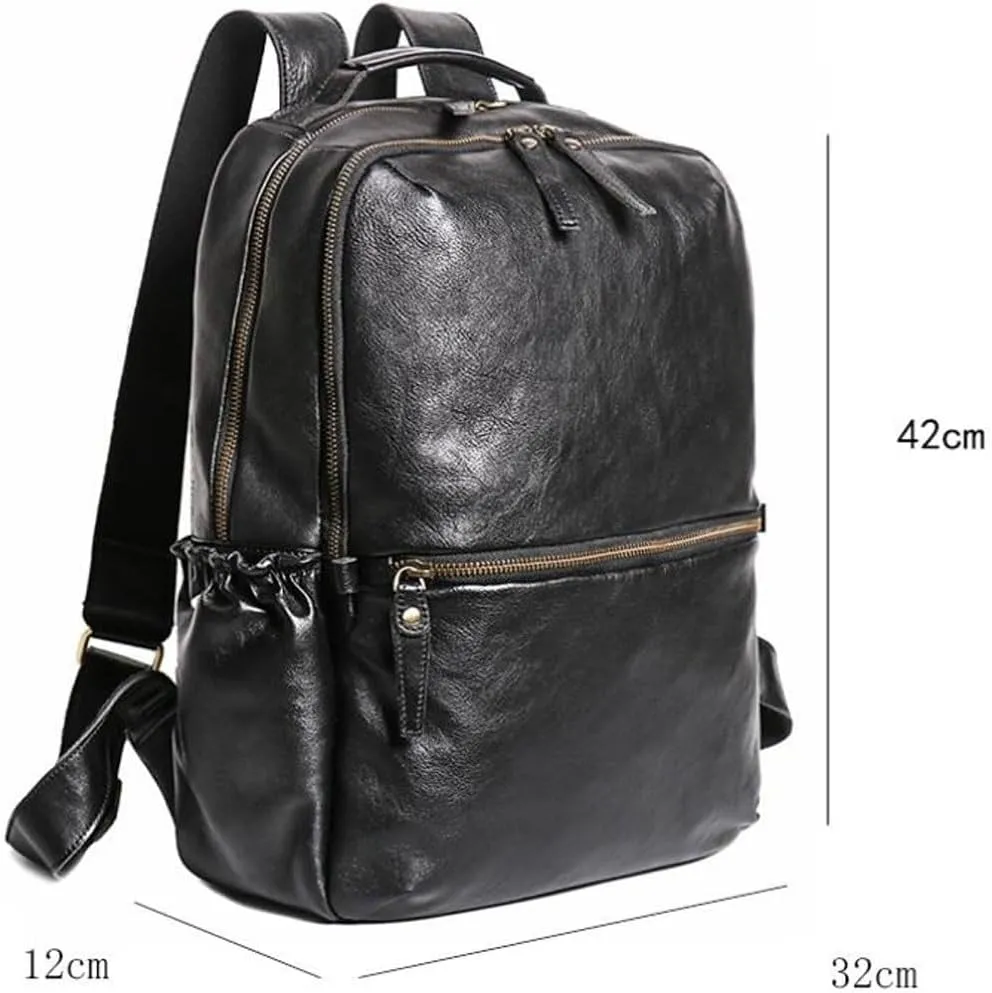 16.5Inch Luggage Backpacks Mens Briefcases Genuine Leather Laptop Bags Bookbags Travel Bags Casual Daypack(Brown-1)
