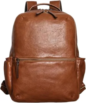 16.5Inch Luggage Backpacks Mens Briefcases Genuine Leather Laptop Bags Bookbags Travel Bags Casual Daypack(Brown-1)
