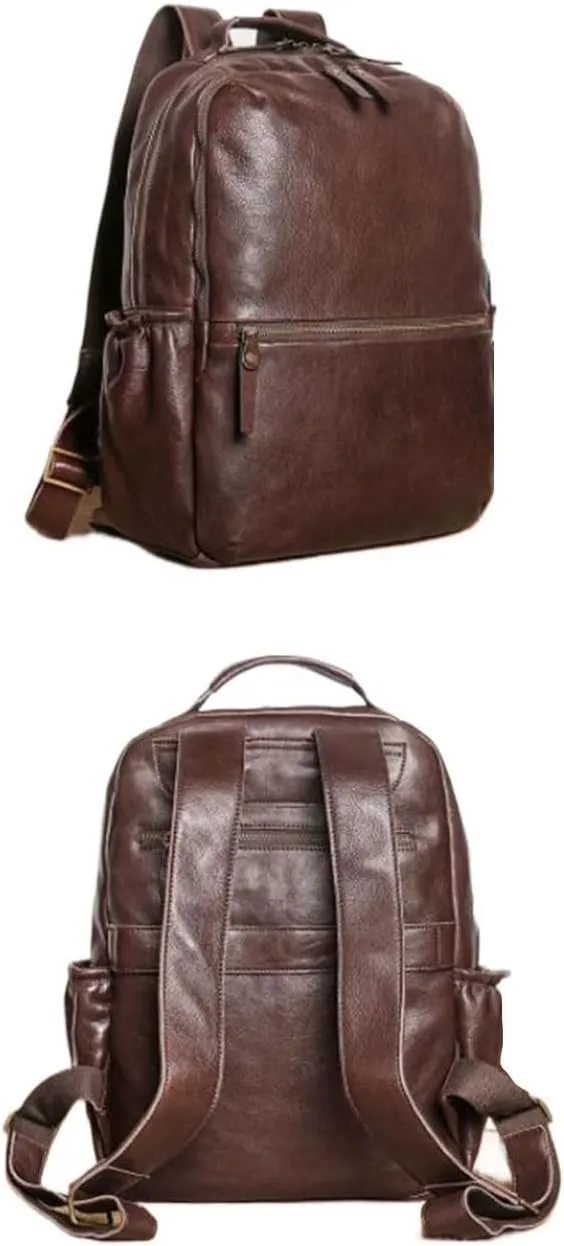 16.5Inch Luggage Backpacks Mens Briefcases Genuine Leather Laptop Bags Bookbags Travel Bags Casual Daypack(Brown-2)