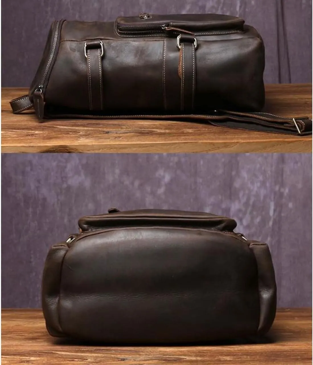 16.5Inch Travel Bags Genuine Leather Backpacks Mens Laptop Bags Computers Bags Casual Daypack Briefcases(Black)
