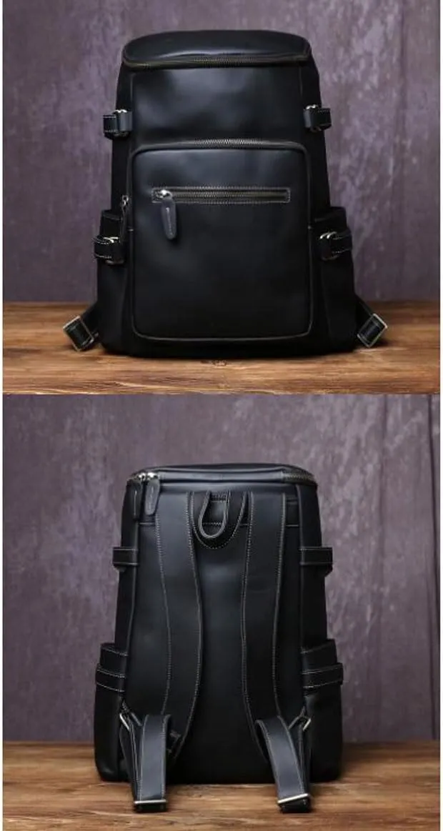 16.5Inch Travel Bags Genuine Leather Backpacks Mens Laptop Bags Computers Bags Casual Daypack Briefcases(Black)