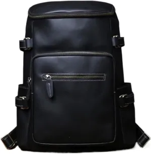 16.5Inch Travel Bags Genuine Leather Backpacks Mens Laptop Bags Computers Bags Casual Daypack Briefcases(Black)