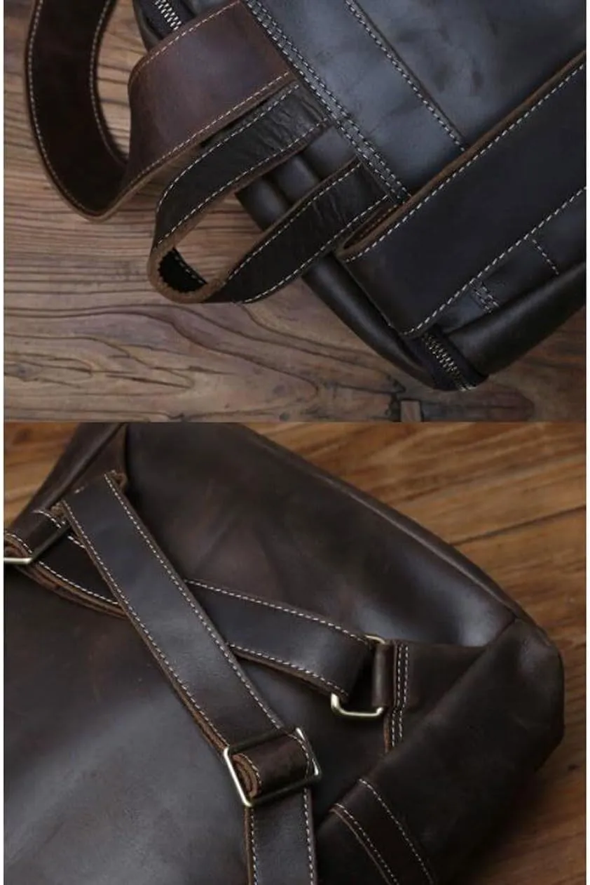 16.5Inch Travel Bags Genuine Leather Backpacks Mens Laptop Bags Computers Bags Casual Daypack Briefcases(Black)