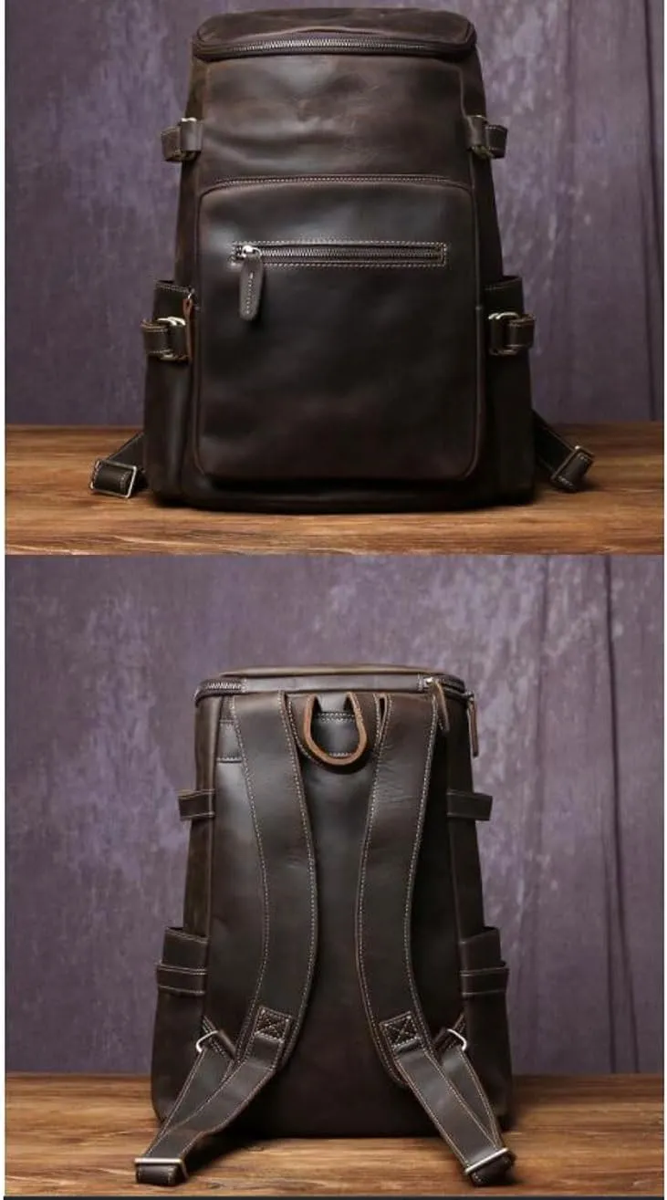 16.5Inch Travel Bags Genuine Leather Backpacks Mens Laptop Bags Computers Bags Casual Daypack Briefcases(Brown)