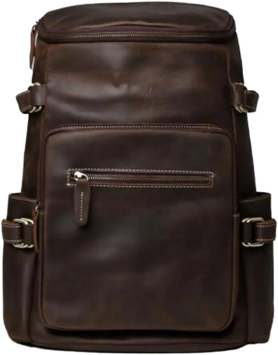 16.5Inch Travel Bags Genuine Leather Backpacks Mens Laptop Bags Computers Bags Casual Daypack Briefcases(Brown)