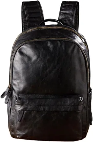 16.9Inch Luggage Travel Bags Backpacks Genuine Leather Laptop Bags Mens Casual Daypack Briefcases Computers Bags(Black)