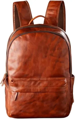 16.9Inch Luggage Travel Bags Backpacks Genuine Leather Laptop Bags Mens Casual Daypack Briefcases Computers Bags(Brown)