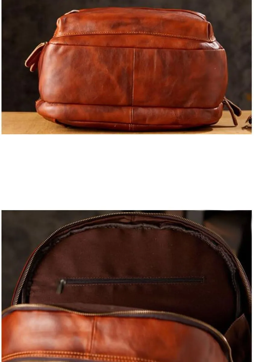 16.9Inch Luggage Travel Bags Backpacks Genuine Leather Laptop Bags Mens Casual Daypack Briefcases Computers Bags(Brown)