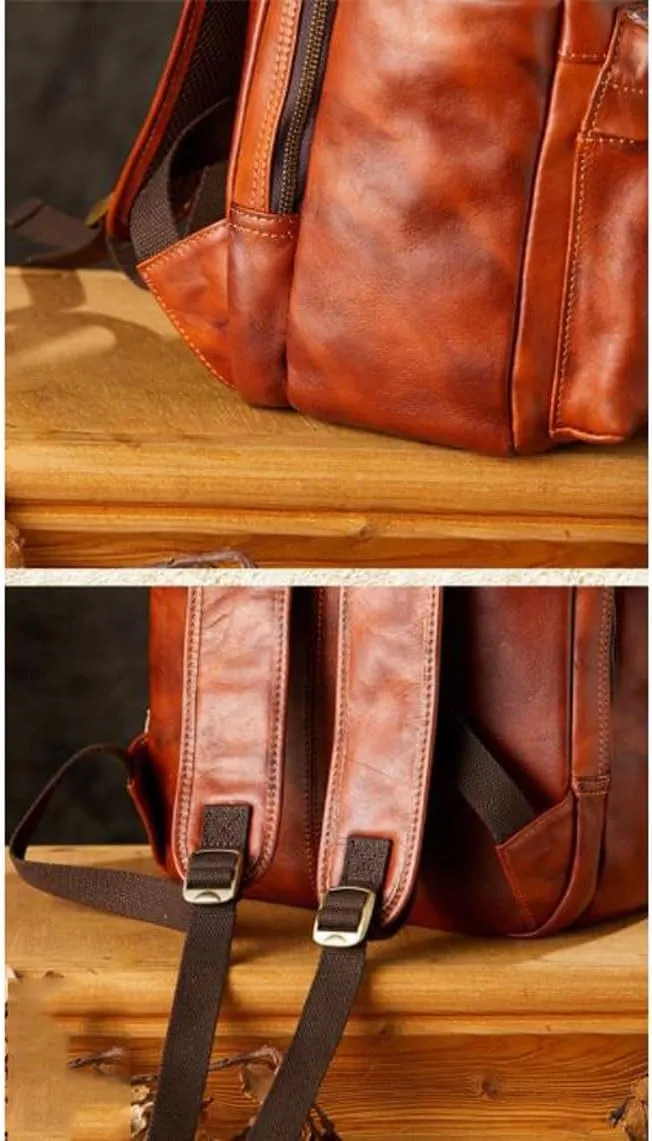16.9Inch Luggage Travel Bags Backpacks Genuine Leather Laptop Bags Mens Casual Daypack Briefcases Computers Bags(Brown)