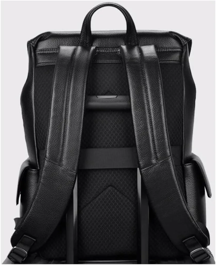 17.7Inch Genuine Leather Backpacks Mens Laptop Bags Computers Bags Casual Daypack Briefcases Travel Bags(White)