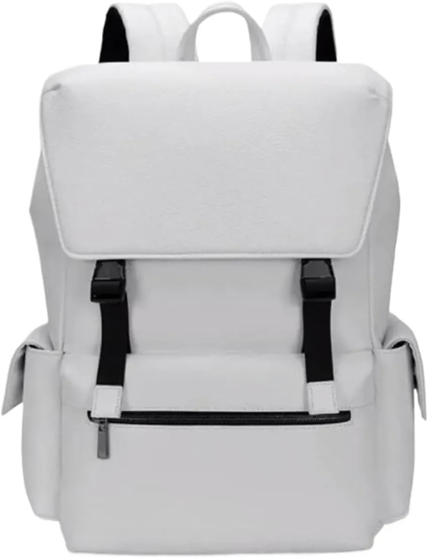 17.7Inch Genuine Leather Backpacks Mens Laptop Bags Computers Bags Casual Daypack Briefcases Travel Bags(White)