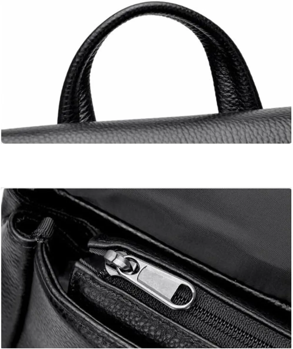 17.7Inch Genuine Leather Backpacks Mens Laptop Bags Computers Bags Casual Daypack Briefcases Travel Bags(White)