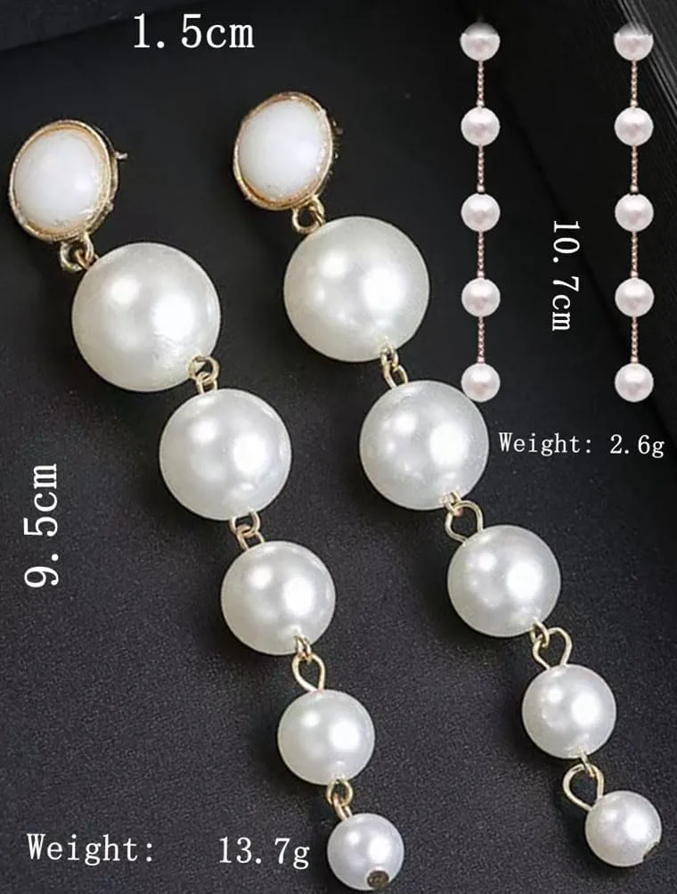 2 pairs Long Pearl Earrings for Women silver Pearl Dangle Earrings Hypoallergenic Elegant Wedding Pearl Tassel Earrings for Bridal Christmas Gift