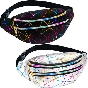 2 Pieces Holographic Fanny Packs Fashionable Waist Packs Shiny Waterproof Belt Bag for Women Men for Travel Party Festival Running