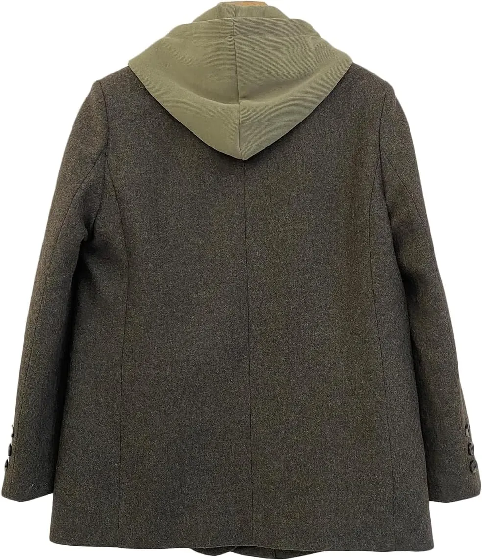 2025 Women's Spring Hooded Blazer Jacket Double-Breasted Oversize Loose Fully-Lined Work Office Suit with Pockets