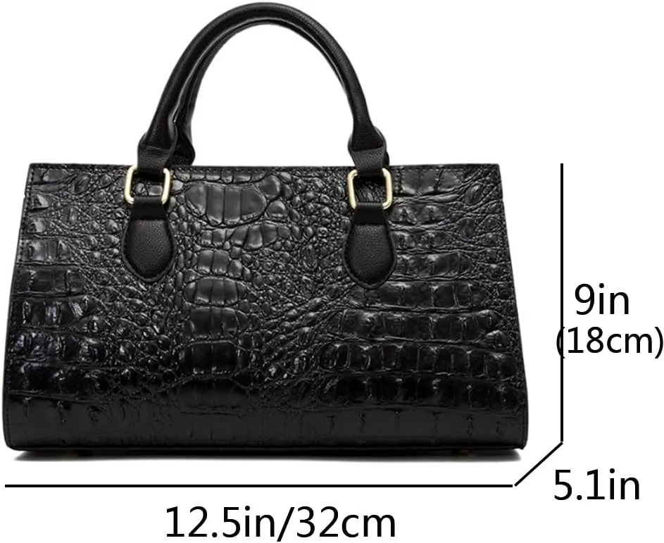 2pcs Top-handle Handbags Satchel for Women Tote Purse Vintage Crocodile Pattern Shoulder Bag Clutch Wallet