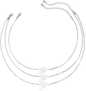 3 Layer Choker Necklaces Stretchy, Solitaire Imitation Pearl Gold Necklaces Women