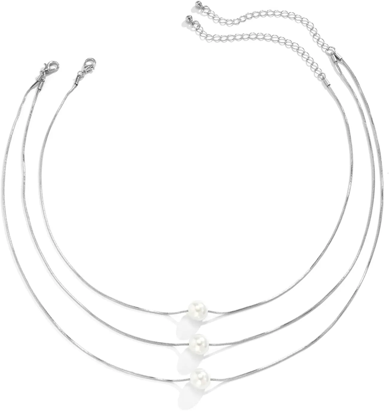 3 Layer Choker Necklaces Stretchy, Solitaire Imitation Pearl Gold Necklaces Women