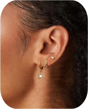 3 Pairs Gold Earrings for Women - 925 Sterling Silver Post Hypoallergenic 14K Gold Hoop Earrings Sets for Multiple Piercing Small Huggie Hoop Earrings for Women Trendy Dainty Chunky Thick Tiny Cartilage Earrings