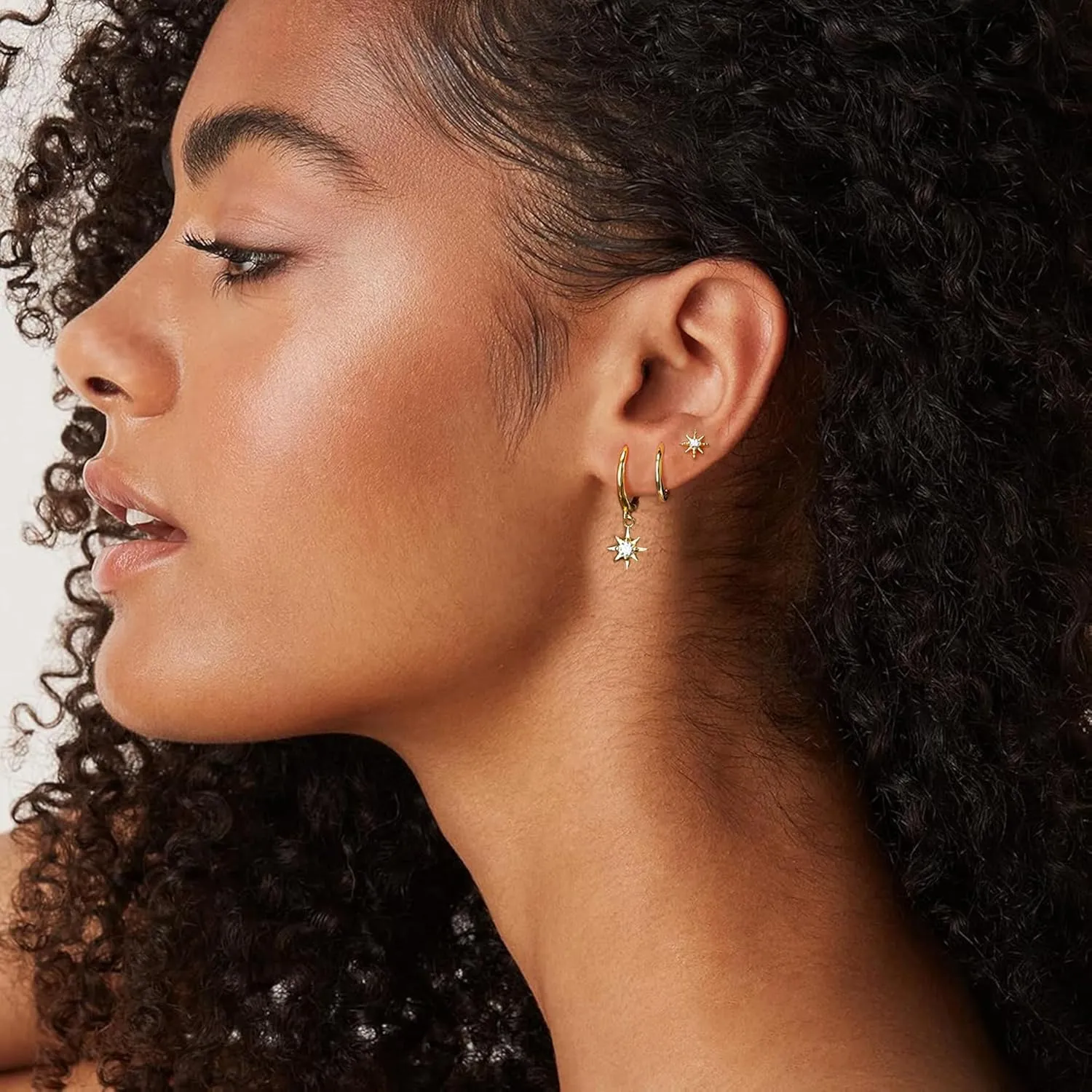 3 Pairs Gold Earrings for Women - 925 Sterling Silver Post Hypoallergenic 14K Gold Hoop Earrings Sets for Multiple Piercing Small Huggie Hoop Earrings for Women Trendy Dainty Chunky Thick Tiny Cartilage Earrings