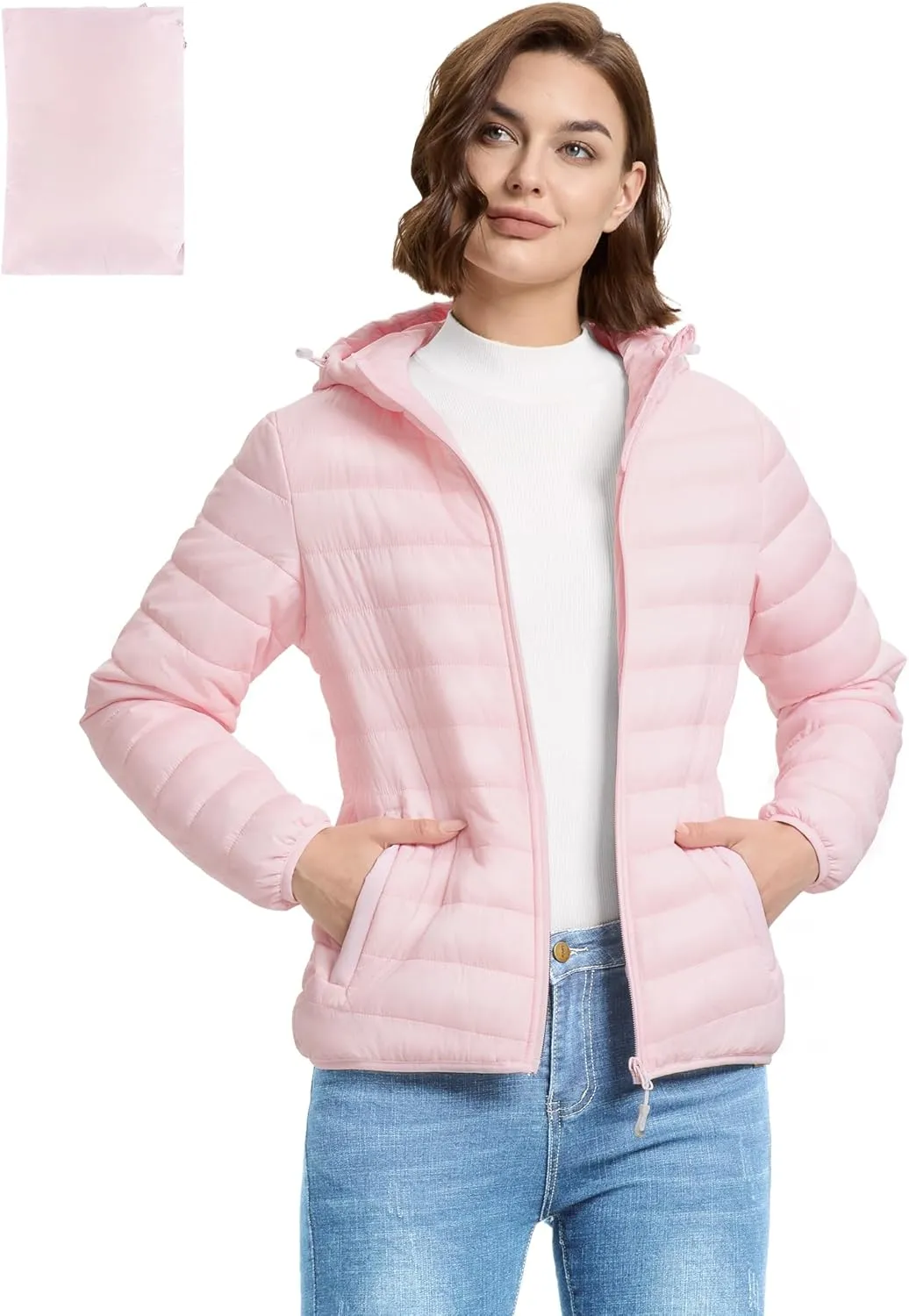 33,000ft Women's Hooded Packable Puffer Jacket Lightweight Warm Puffy Quilted Winter Coat