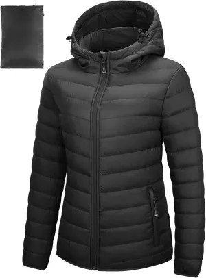 33,000ft Women's Hooded Packable Puffer Jacket Lightweight Warm Puffy Quilted Winter Coat