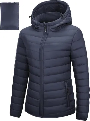 33,000ft Women's Hooded Packable Puffer Jacket Lightweight Warm Puffy Quilted Winter Coat
