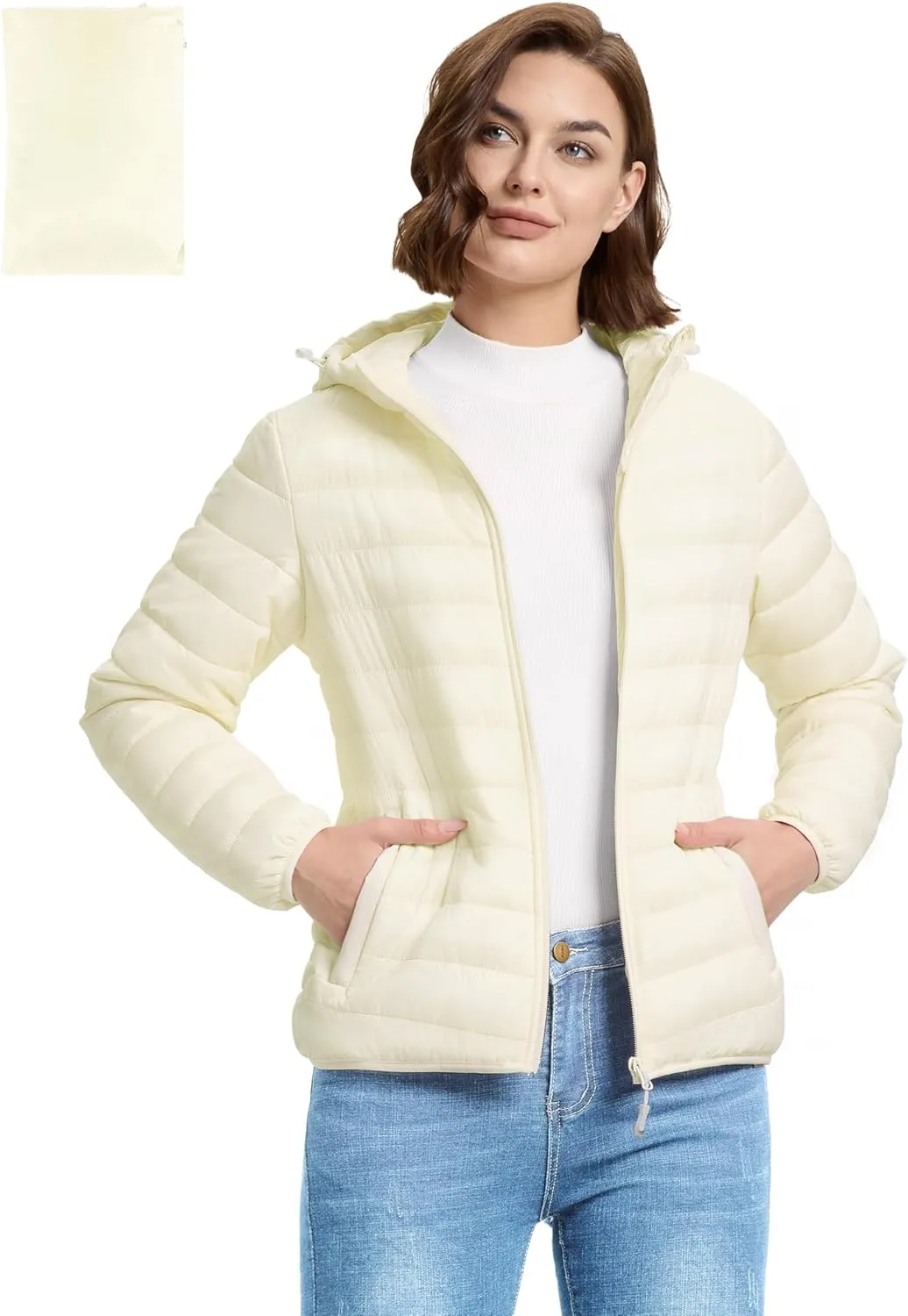 33,000ft Women's Hooded Packable Puffer Jacket Lightweight Warm Puffy Quilted Winter Coat