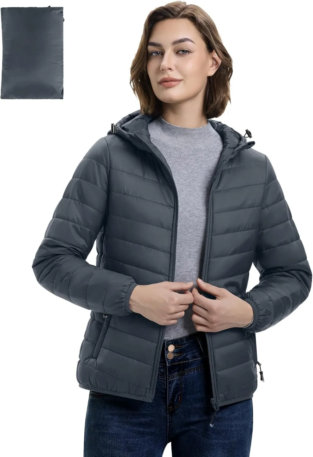 33,000ft Women's Hooded Packable Puffer Jacket Lightweight Warm Puffy Quilted Winter Coat
