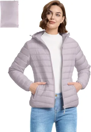 33,000ft Women's Hooded Packable Puffer Jacket Lightweight Warm Puffy Quilted Winter Coat