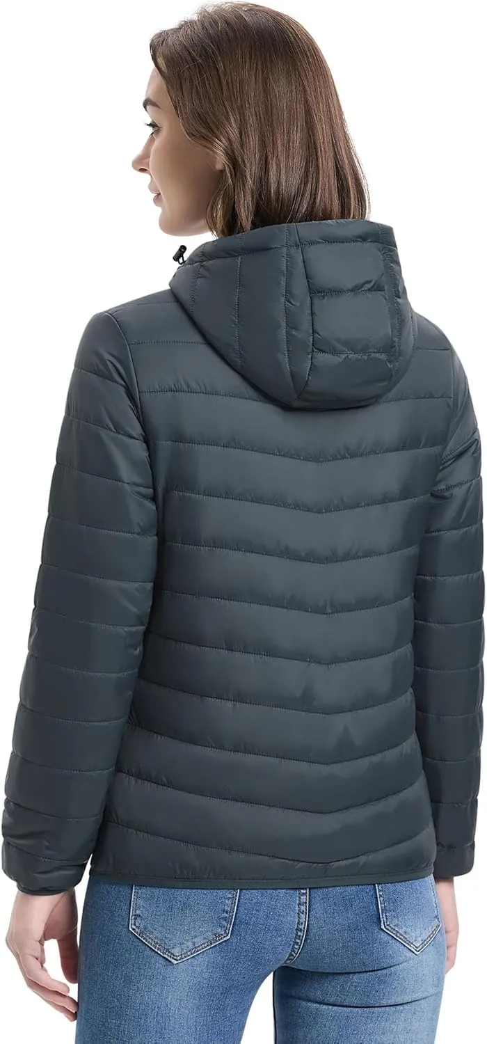 33,000ft Women's Hooded Packable Puffer Jacket Lightweight Warm Puffy Quilted Winter Coat