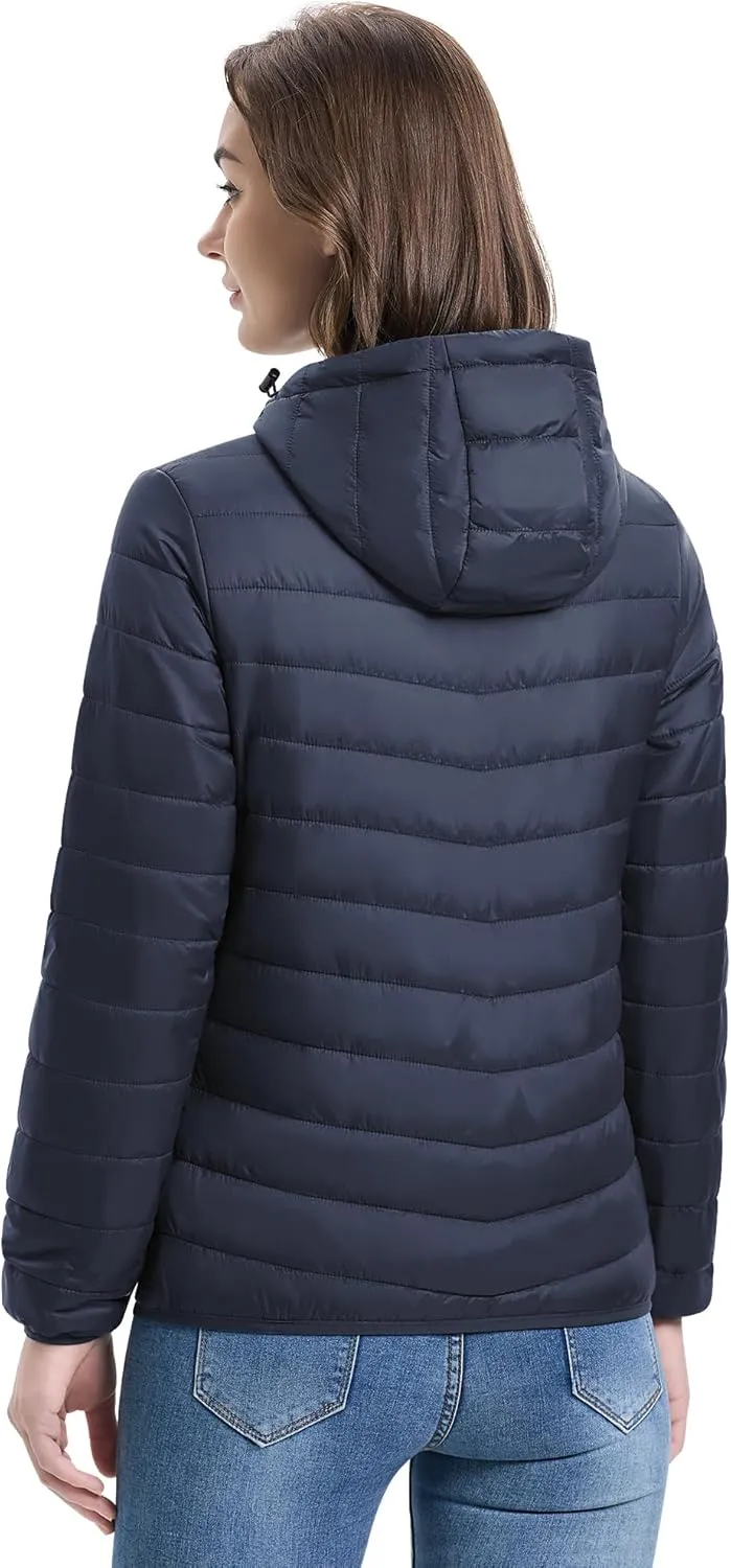 33,000ft Women's Hooded Packable Puffer Jacket Lightweight Warm Puffy Quilted Winter Coat