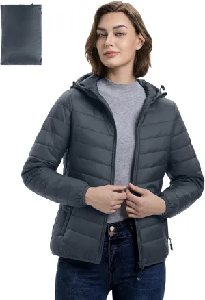 33,000ft Women's Hooded Packable Puffer Jacket Lightweight Warm Puffy Quilted Winter Coat