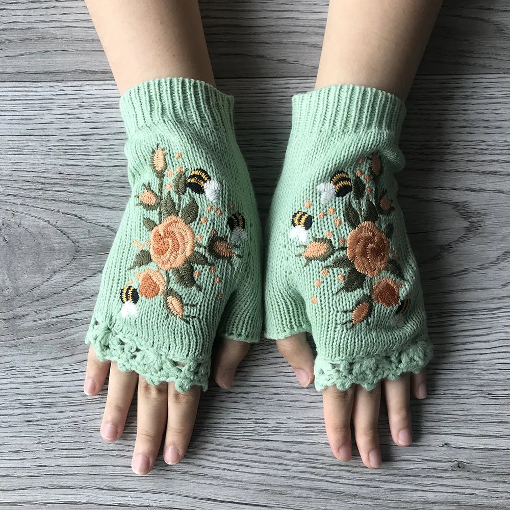 3Leaves Floral Fingerless Gloves