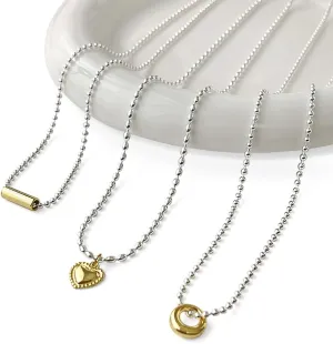 3pcs Silver Necklaces for Women Trendy,Silver Plated Beads Necklace Gold Plated Pendant Heart Necklaces,Simple Womens Necklaces Silver Chain Gold Necklaces,Dainty Necklace for Women Jewelry Gifts