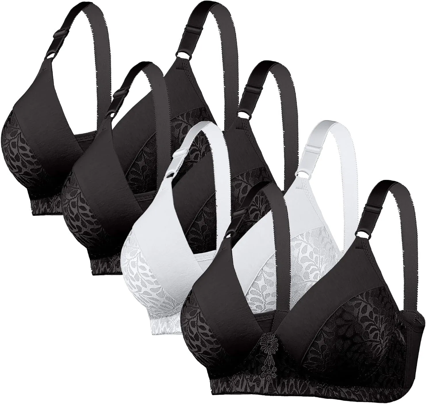 4 Pack Bras for Women's no Underwire Supportive Tshirt Bra Soft Comfy Lace Everyday Bralettes Wireless Underwear Tops