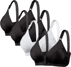 4 Pack Bras for Women's no Underwire Supportive Tshirt Bra Soft Comfy Lace Everyday Bralettes Wireless Underwear Tops
