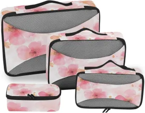 4 Pcs set organizer bags for Mesh Travel Essentials Watercolor Art Flowers Red portable packing cubes for diaper