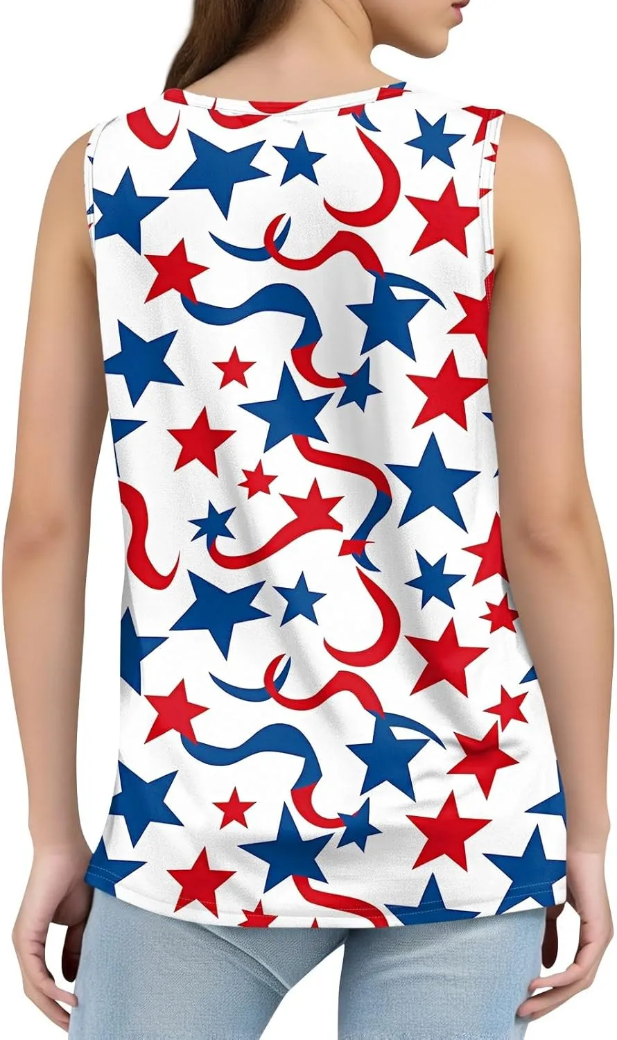 4Th of July Tank Tops for Women Ruffled Square Neck Loose Fit American Flag Tank Top Sleeveless Festival Outfits