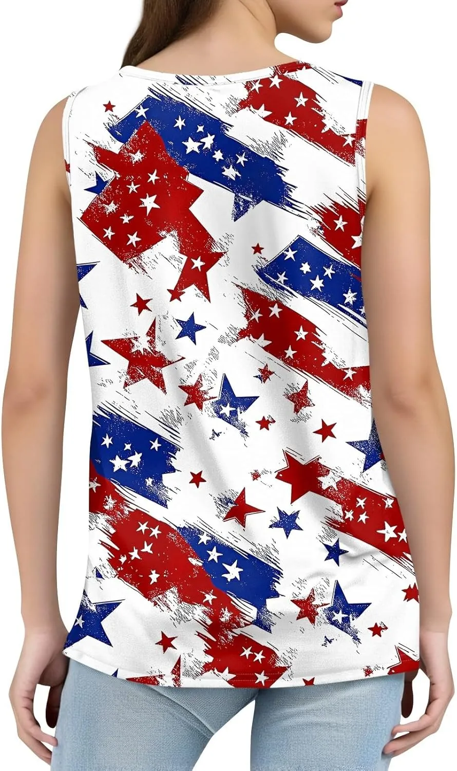 4Th of July Tank Tops for Women Ruffled Square Neck Loose Fit American Flag Tank Top Sleeveless Festival Outfits