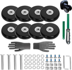 50mmx14mm/1.97inx0.55in Luggage Replacement Wheels Set 8Pcs with Saw 50mm/1.97in Axles Rubber Swivel Caster Wheels Travel Luggage Wheel Repair Kit for Suitcases Trolley Bags